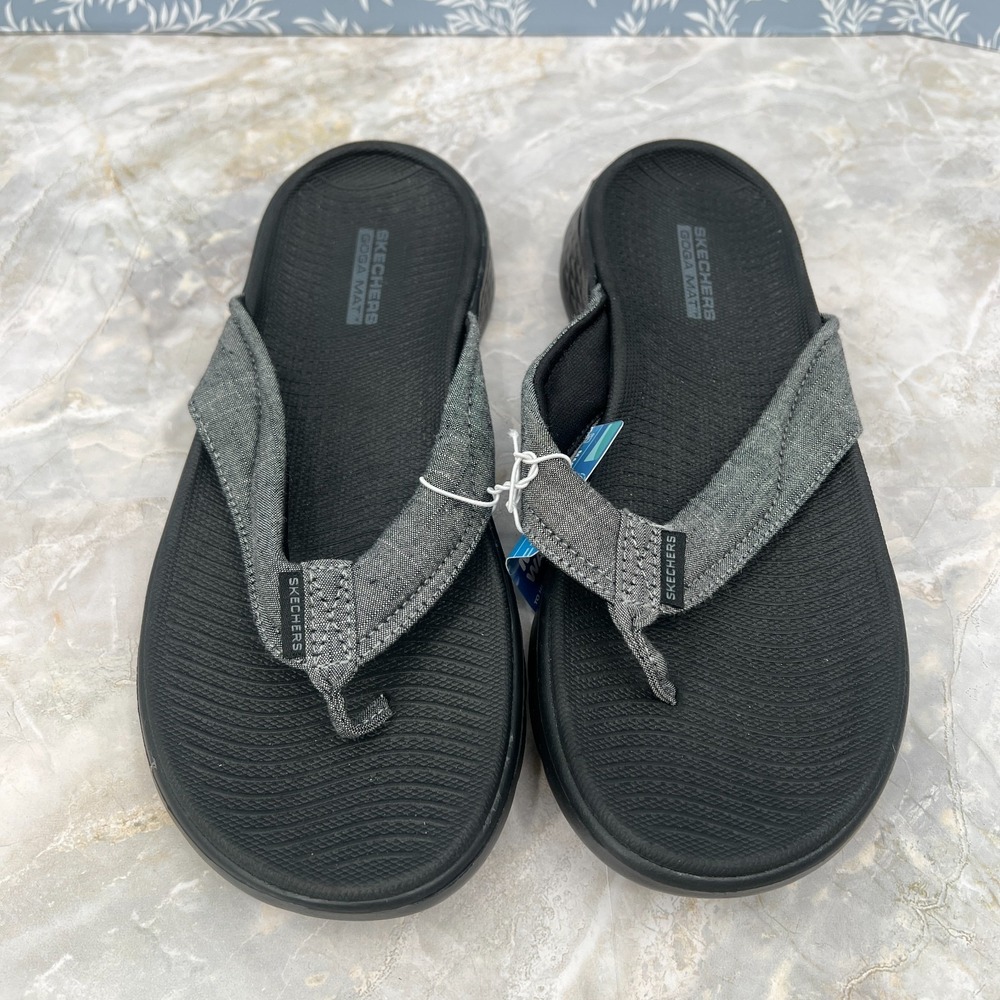 NEW Skechers goga mat flip flop gray shoes comfort vacation machine washable 7